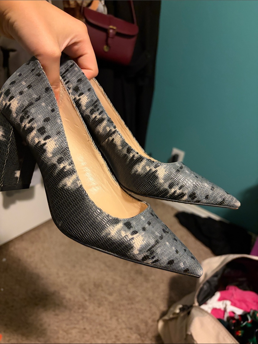 Vince Camuto Women's Blue Tie-Dye Pointed Block Heel Pumps